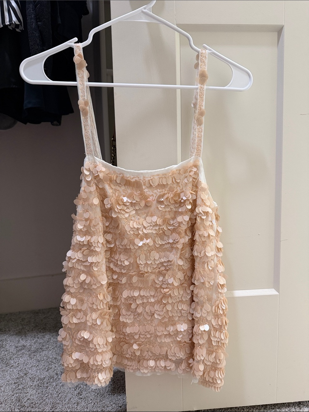 Girls Sequin Strap Top in Blush